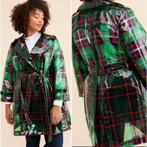 Anthropologie Eva Franco London Frog Plaid Rain Coat Trench Size 4